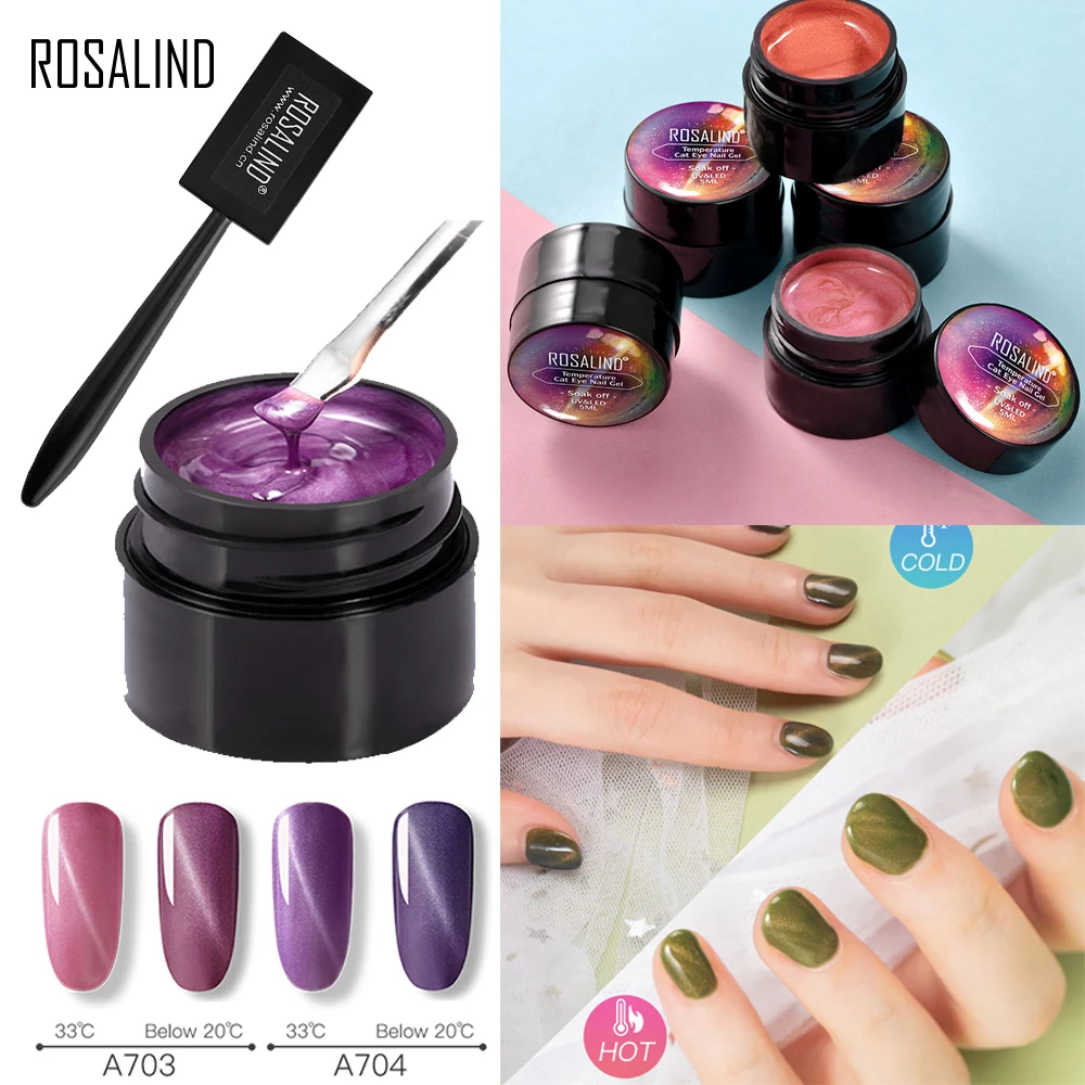 

ROSALIND Gel Nail Polish Temperature Change Color Cat Eye Gel Polish Manicure Magnet Nail Art Tools Long Lasting Easy to Use