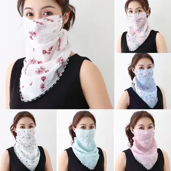 

Women Summer Sun Protection flower Print Scarf Dustproof Face Mask Elegant Neck Scarf Reusable Outdoor Sports Tube Face Mask