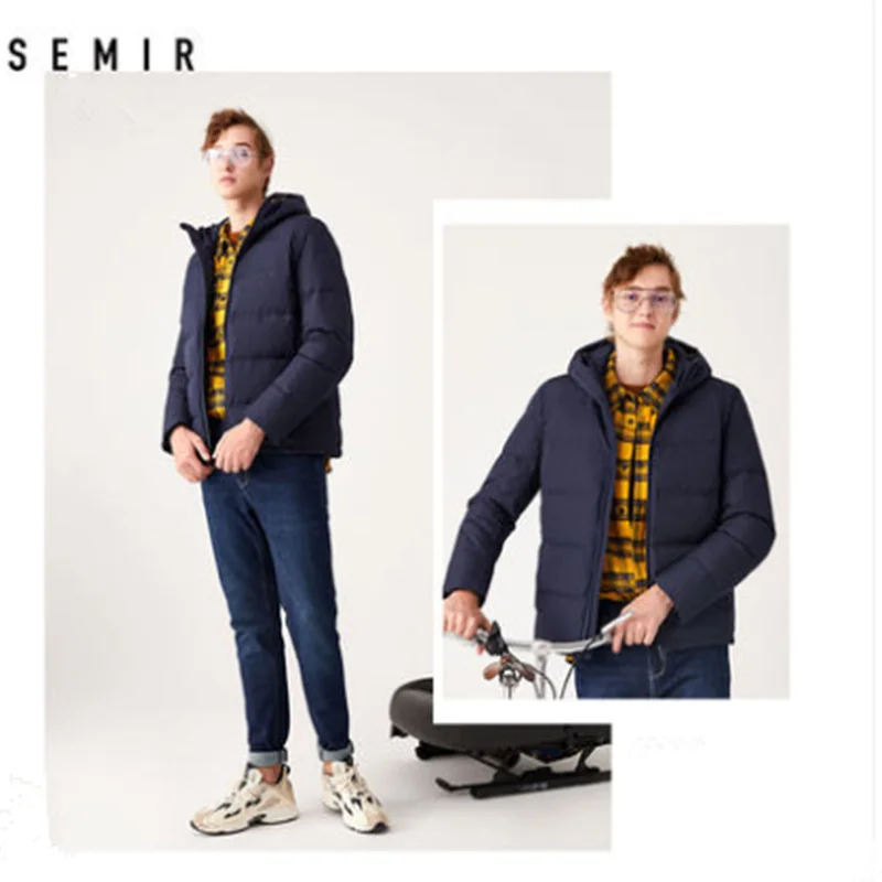 SEMIR, зимний мужской пуховик, новые пары, плотные пальто, 90% утиный пух, ультра-светильник, тонкий, с капюшоном, с хлопковой подкладкой, одноцветная верхняя одежда для мужчин