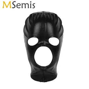 

MSemis Unisex Adult Latex Hood Open Eyes and Mouth Mask Back with Zipper Full Face Mask Halloween Party Cosplay Roleplay Costume