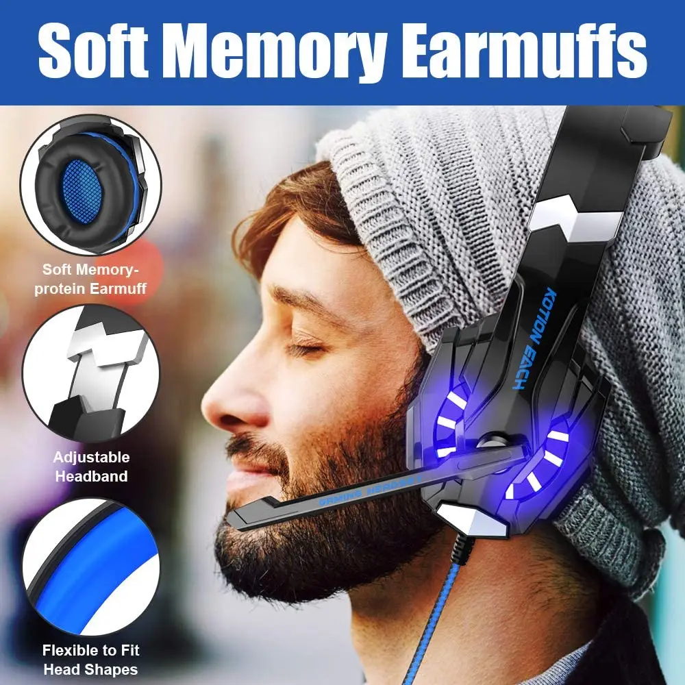 Kotion EACH G9000 Gaming Headset Deep Bass Stereo Game Headphone with Microphone LED Light For PC Laptop+Gaming Mouse+Mice Pad