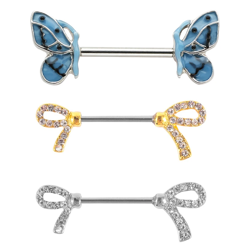 2pcs 14g Bow Butterfly 316l Surgical Steel Shied Barbell Piercing Rings