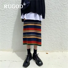 RUGOD женский Радужный полосатый трикотажный свитер юбка с высокой талией прямая эластичная юбка Корейская Повседневная осенне-зимняя юбка