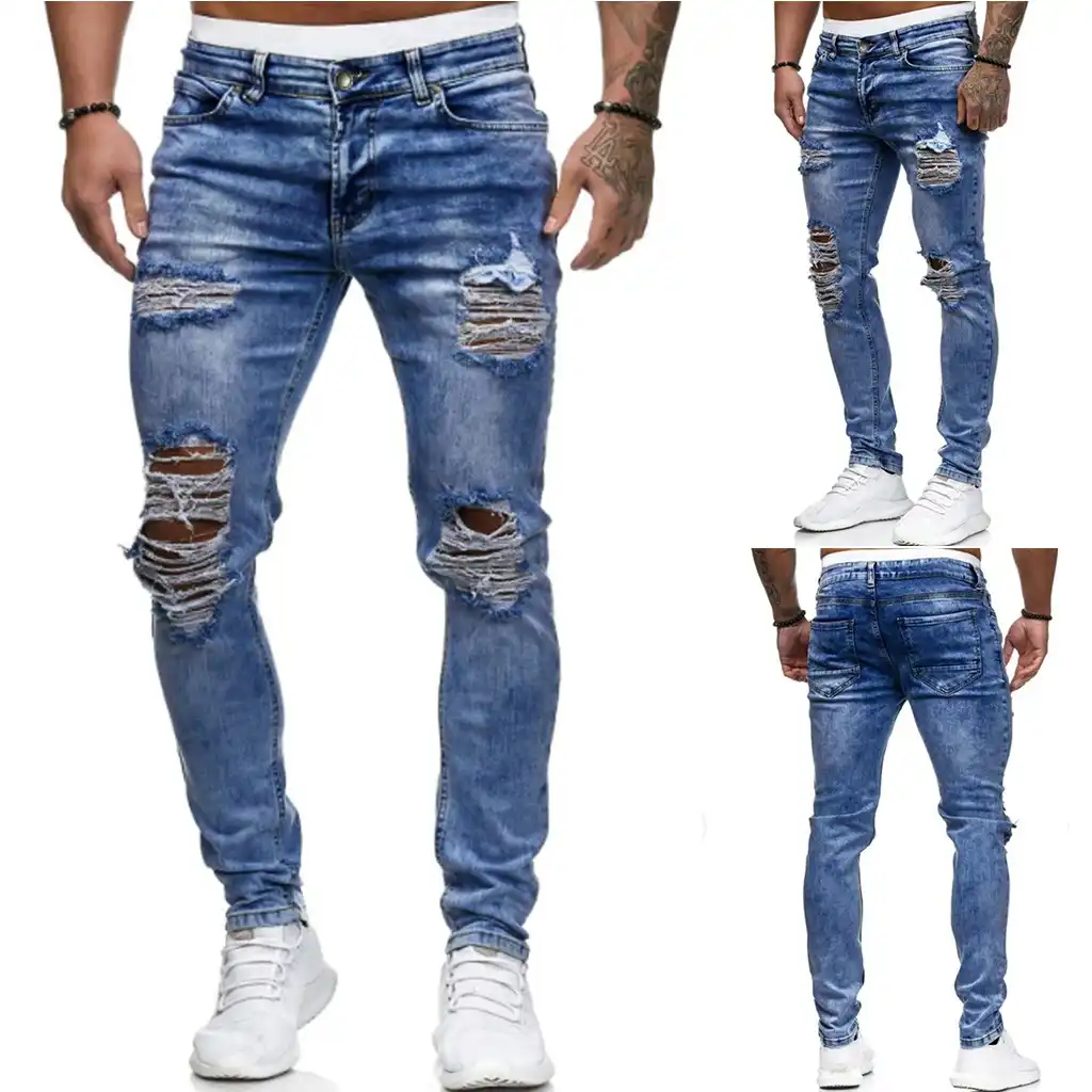 mens blue skinny ripped jeans