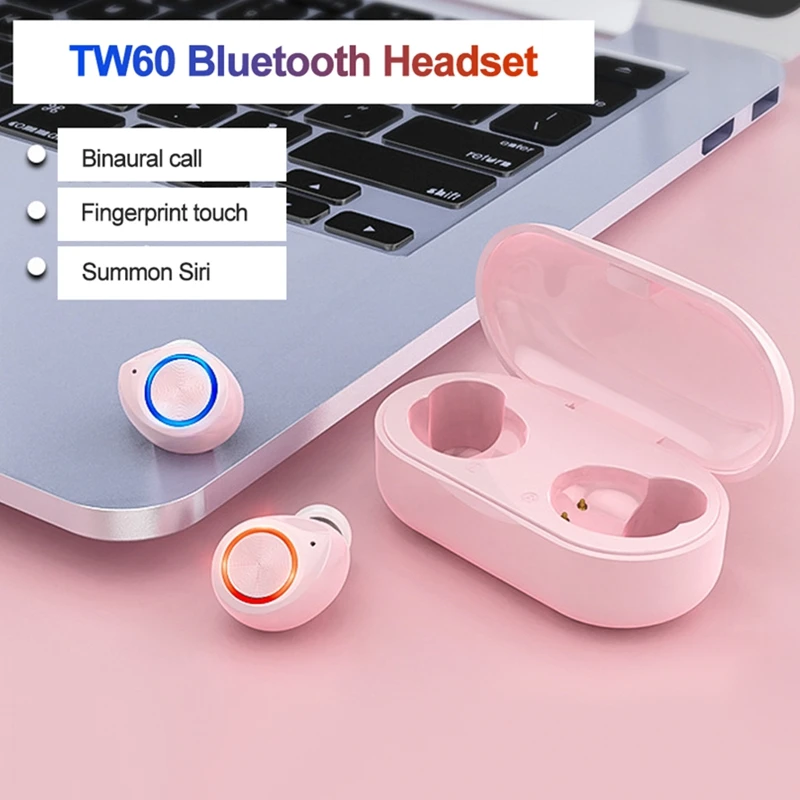 TW60 True беспроводные наушники Touch Bluetooth 5,0 гарнитура спортивные наушники с микрофоном PK Redmi наушники розовый черный