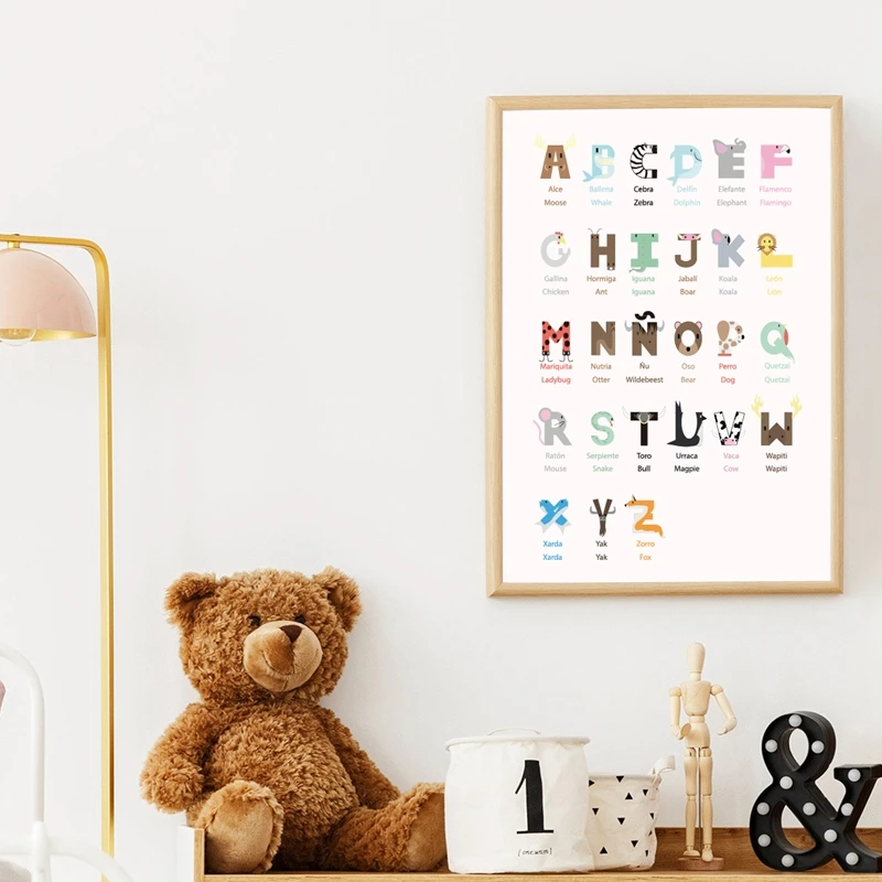 Spanish-Alphabet-Animal-Graphic-Art-Canvas-Painting-Nursery-Wall-Picture-Spain-Education-Poster-Print-Kids-Room (2)