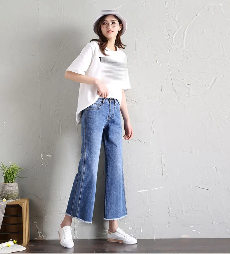 Women Wide Leg Loose Denim Blue Jeans Pant Female Long Trousers High Waist Chic Female Pants Mom Jeans Korean Style Stretch