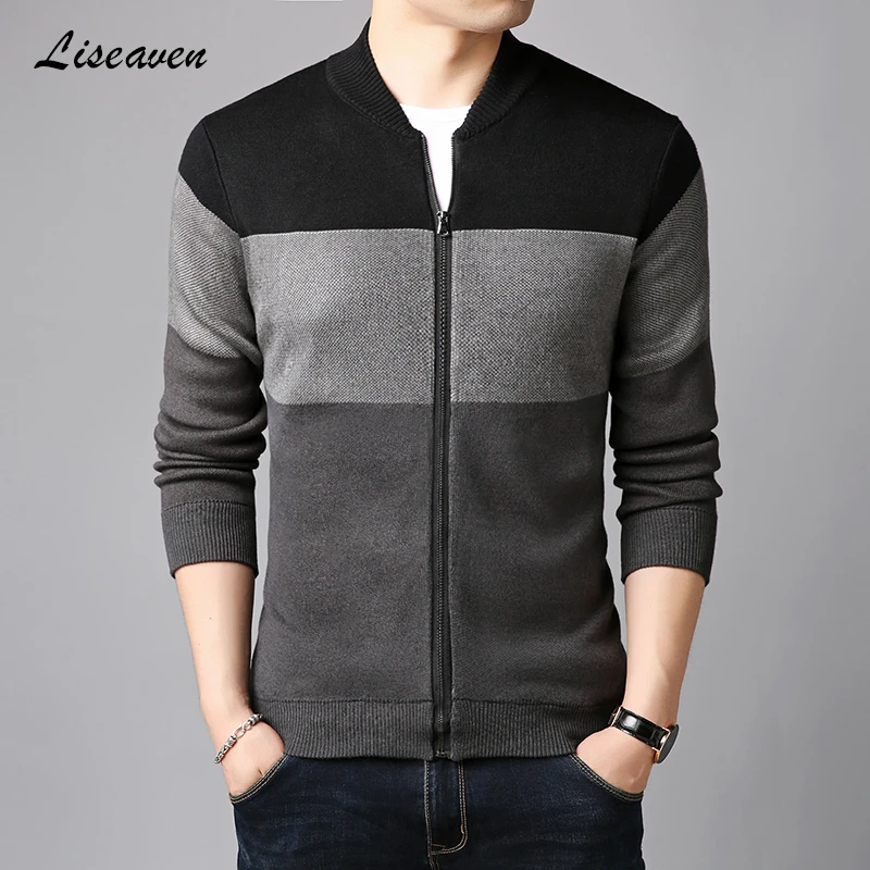 

Liseaven Men Jackets Patchwork Color Coat Autumn Winter Cardigans Sweaters Knitwear Warm Sweatercoat Cardigans Men's Clothing