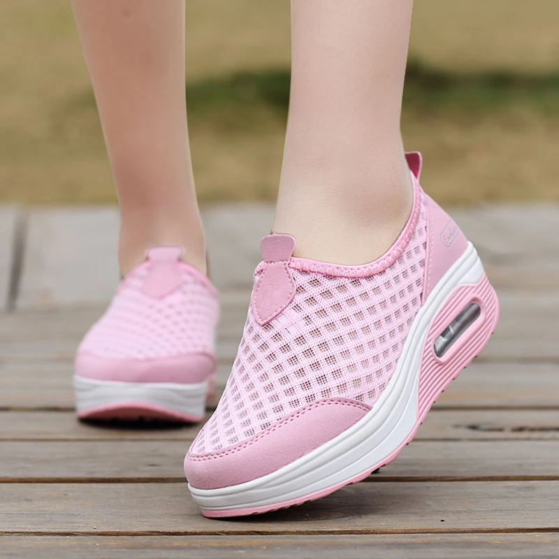 

Women Shoes Air Cushion Platform Rocking Shoes Wedge Sneakers Breathable Soft Slimming Shoes Height Increasing 5Cm Jumping Shoes
