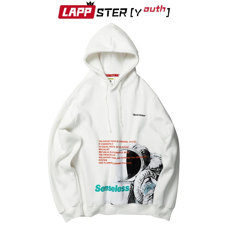 LAPPSTER-Youth мужские толстовки с капюшоном с принтом космонавта, осень, Японская уличная одежда, большие размеры, свитера, пуловер, черная толстовка с капюшоном INS