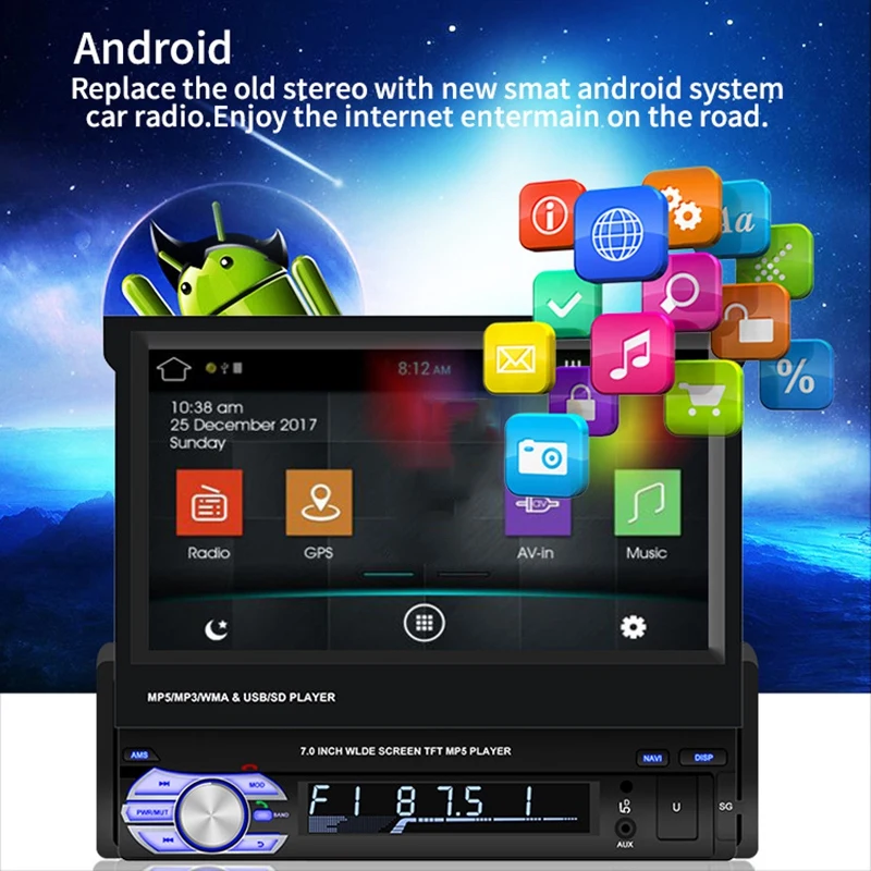 7 дюймов 2 Din Android 8,1 автомобильный MP5 мультимедийный плеер gps навигация Bluetooth Радио