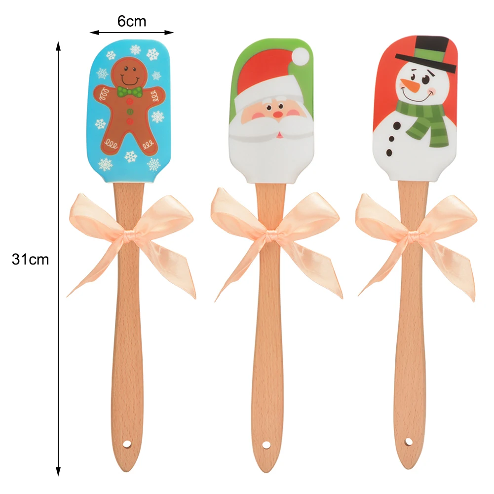 Kitchen Christmas Cake Decorating Spatula with Wooden Handle Snowman Man Santa Claus Pattern Cake tools Monden New N12