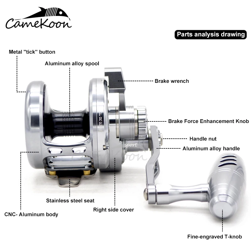 CAMEKOON HU50 медленно Пресноводная Рыбалка Катушка 9+ 2 BBs Шестерни соотношение 5,3: 1 Макс Перетащите 32 кг троллинговая Катушка влево/правая рука катушка для удочки SALTWATER