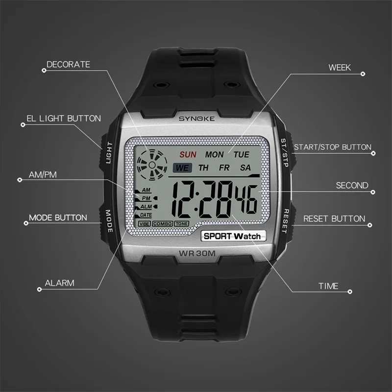 Synoke gold digital watch big screen mens 39 s watches cool electronic alarm shock resistant strong sport watch