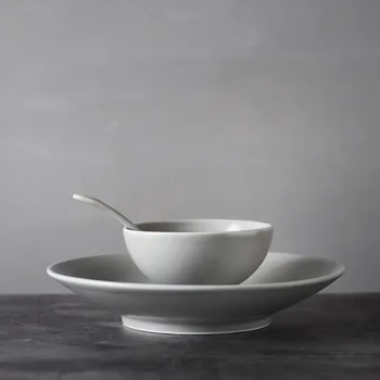 

Jindezhen European Gray Ceramics Tableware Group Combine Soup Bowl Rice Bowl Deep Dish Soup Plate Food Disk Bowl