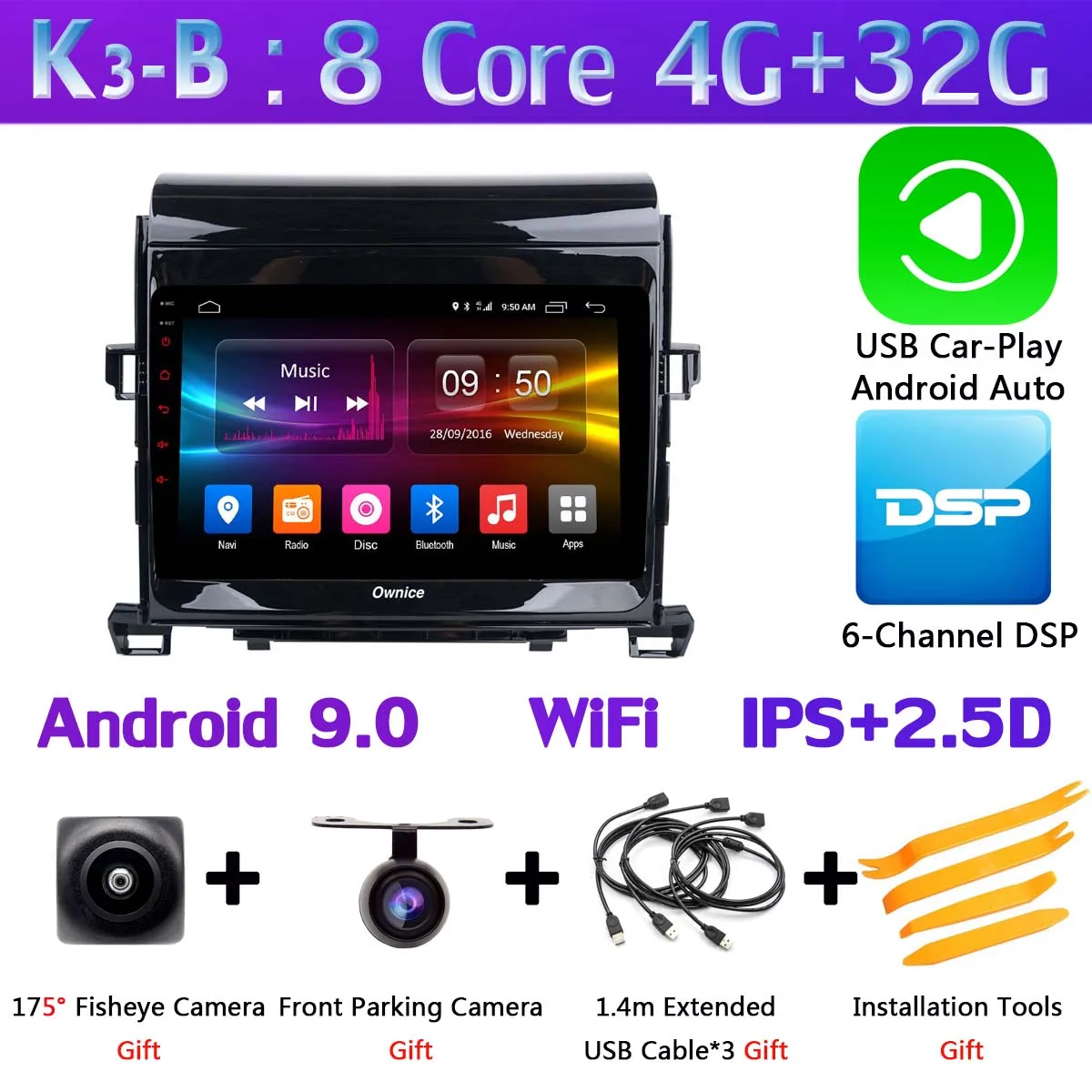 360 ° Pano ram ic Android 9,0 4 Гб ram+ 64 ГБ gps Радио CarPlay SPDIF DSP Автомобильный плеер для Toyota Alphard 2010 2011 2012 2013 - Цвет: K3-B-CarPlay