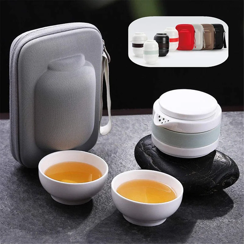 

3Pcs/Set Ceramic Tea Cup Set Portable Kung Fu Tea Pot with Bag for Office Home Travel HUG-Deals