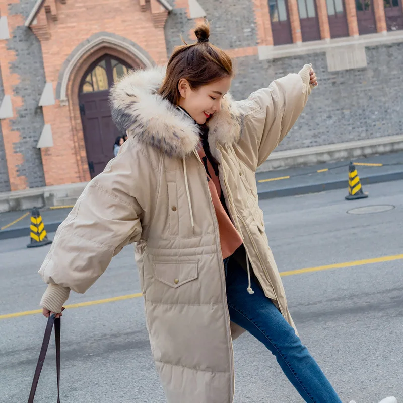 

Photo Shoot Main Push 2017 Winter New Style Korean-style WOMEN'S Wear Long Thick Drawstring Large Fur Collar Cotton-padded Cloth
