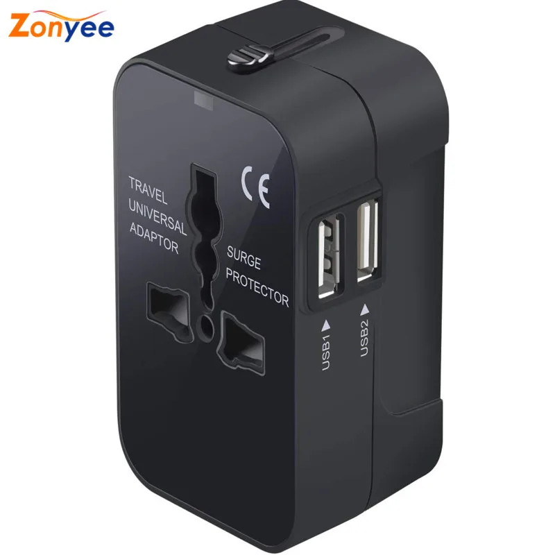 

Worldwide All in One Universal Travel Adaptor Wall AC Power Plug Adapter Multi-Function Plug Adapter with Dual USB Charging Port