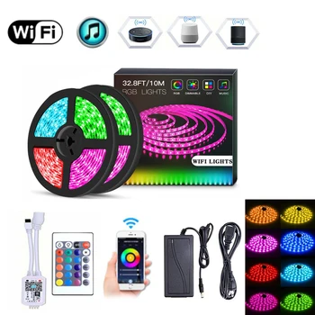 

5050 Music Sync Smart Christmas Colorful RGB Set Wifi APP IR Remote Voice Control 12V 5M 10M 20M Tape Waterproof LED Strip Light