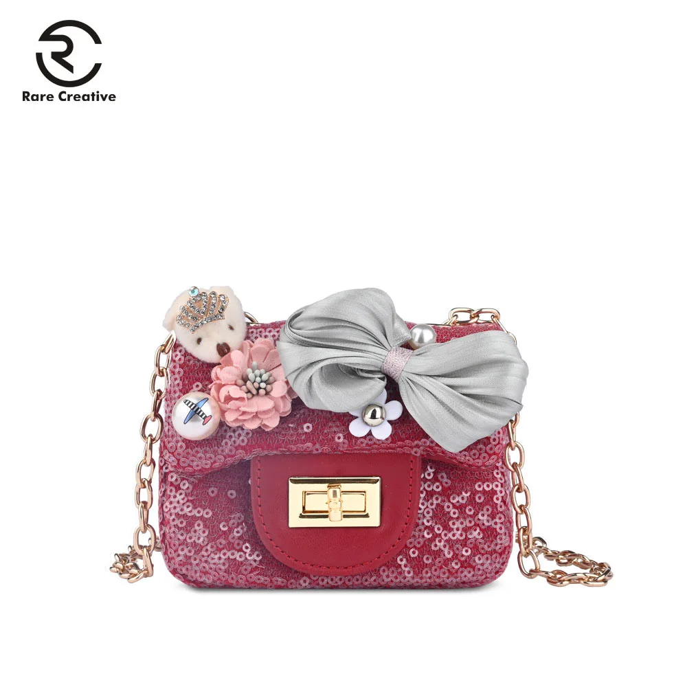 

RARE CREATIVE Bear Bow Bags For Girls Flower Lovely Mini Shoulder Bags DIY Sequin Designer Crossbody Bags Bolsa Feminina SS8001