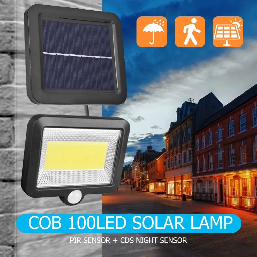 COB 100LED открытый солнечный светильник PIR датчик движения Водонепроницаемый Открытый Путь ночной Светильник ing инфракрасный датчик садовый светильник Dropshippin