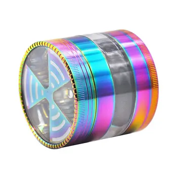 

63mm/50mm Zinc Alloy Dazzling Colorful Herb Grinder Tobacco Smoking Supplies 4 Layers Clear Side Window Cutout Tobacco Crusher
