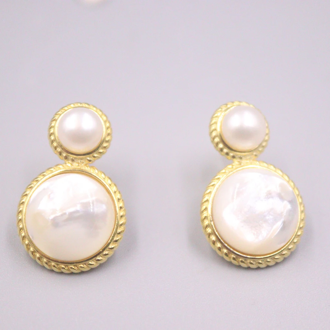 

Real Silver 925 Earrings Stud For Women Female Gold Korean Earrings Gold Plated Natural Freshwater Round Earrings Drop