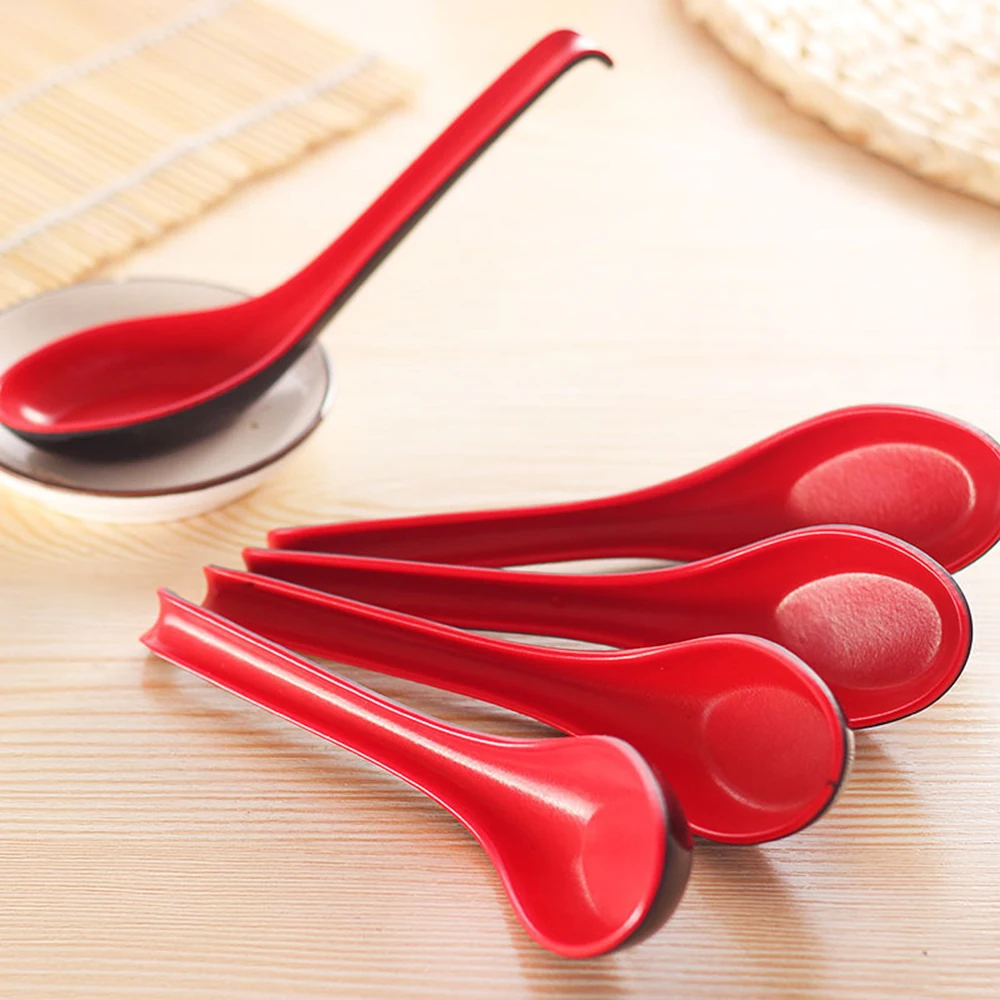 Black Red Plastic Spoon Home Flatware Porridge Bowl Chinese Dinner