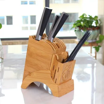 

Kitchen Bamboo Knife Holder Scissors Chopsticks Gadget Storage Shelf Rack Knife Block Stand Organizer Accessories