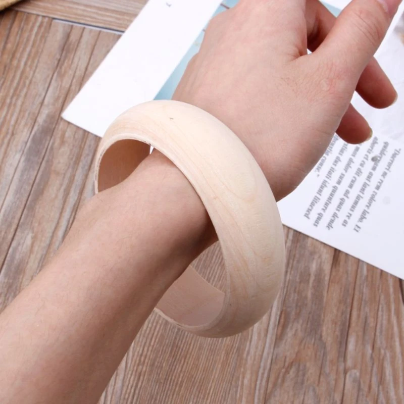 6Pcs Unfinished Blank Wood Bangle Bracelets Natural Round Wood Ring Wooden Circle for DIY Painting Craft Jewelry Making 5