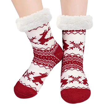 

Ladies Thermal Women Socks Casual Fluffy Middle Tube Cosy Cute Super Soft Christmas Elk Artificial Fleece Lined Winter Warm