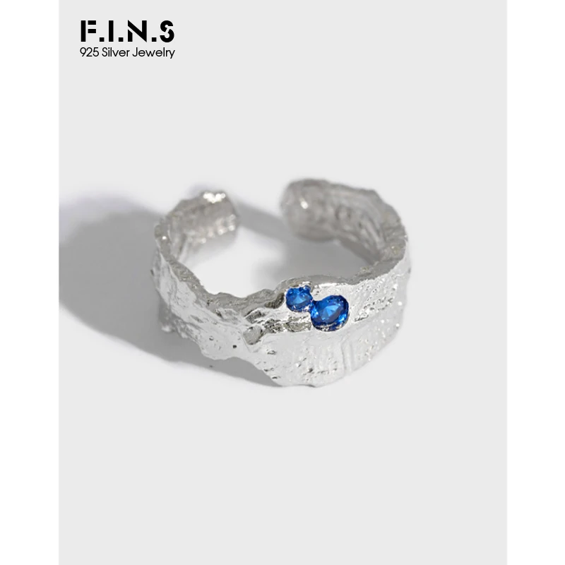 

F.I.N.S Korean INS Unique Design Textured Uneven Surface Zircon Inlaid S925 Sterling Silver Rings for Women Opening Cuff Ring