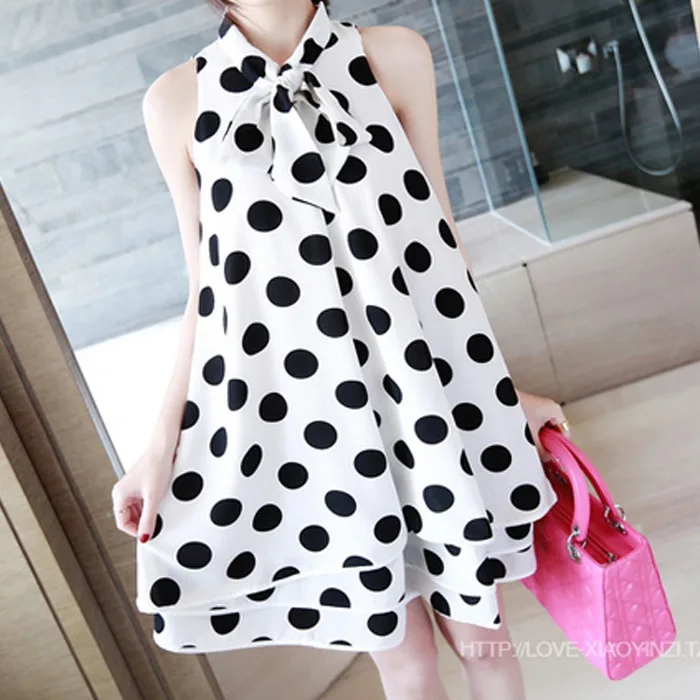 

Fat Mm Summer Korean Extra Large WOMEN'S Dress Large GIRL'S Polka Dot Loose-Fit Slimming Chiffon Dress