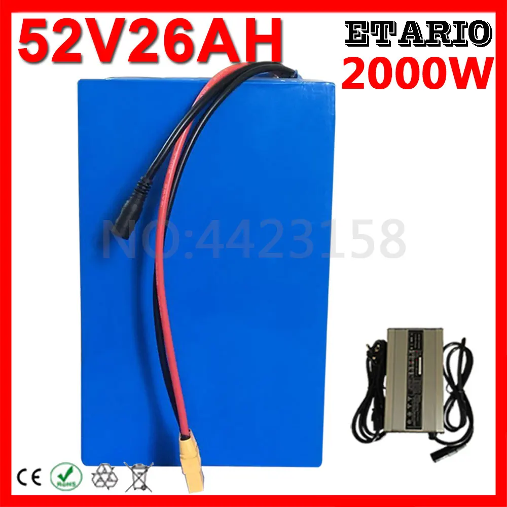 52V 1000W 2000W литиевая батарея 51 8 V 25Ah Электрический велосипед 25AH литий-ионный