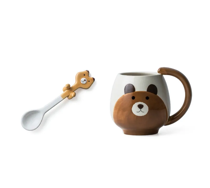 Ручная роспись кофейная чашка Милая панда/лягушка/кошка/свинья керамическая кружка чашка включает чайную ложку LW0321603 - Цвет: B