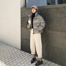 Клетчатое хлопковое пальто для женщин, Зимний стиль, корейский стиль, хлопковая стеганая куртка, плотное пуховое пальто, хлопковая стеганая одежда, зимняя Fa