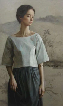 

Perfect hand-painting on canvas by old painter: glamour art woman elegant intellectual girl