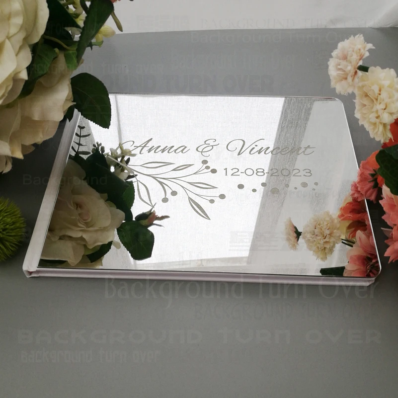 Wedding Guest Book Guestbook Personalized Mirror Engrave Carve Signature Books Album Cover Gift Rustic Alternative G051