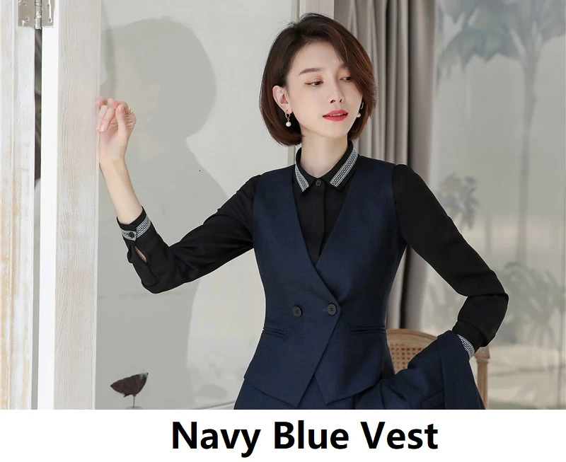 Blue Vest Высокое качество ткани для женщин бизнес костюмы Формальные Униформа дизайн брючные костюмы осень зима дамы OL рабочая одежда профессиональные блейзеры - Цвет: Blue Vest