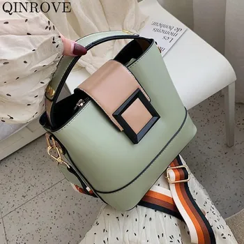 

QINROVE 2020 Women Shoulder Bags Designer Luxury panelled Small Handbag Square Messenger Bag Ladies High quality Cross-body Bag