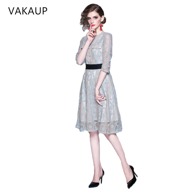 

2020 Casual Women Autumn Winter A-line Dress O-neck Three Quarter Sleeve Knee-length Dress Female Elegant Printing