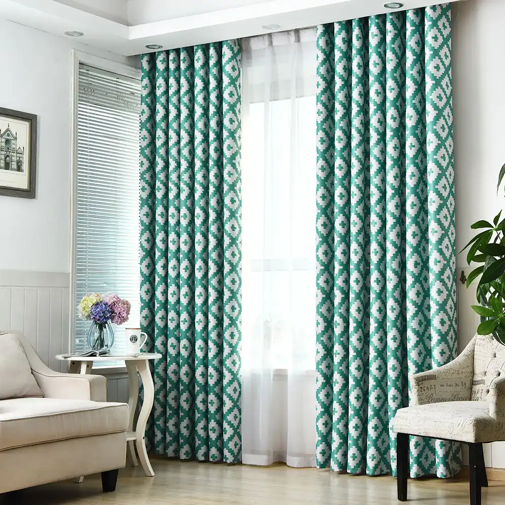 Modern Green Geometric Blackout Window Curtains For Living Room Bedroom Plaid Drapes Custom Made Curtains AliExpress