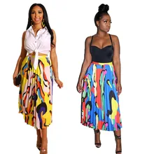 Новые модные сексуальные юбки с высокой талией женские летние плиссированная повседневная юбка с принтом юбка 9035