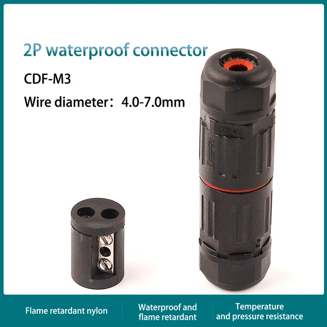 IP68 Waterproof  Wire Connector Industrial Electrical Cable 2/3 Pin Outdoor Plug Socket Waterproof Straight Connector Quick Scre 2P CDF M3 4-7mm