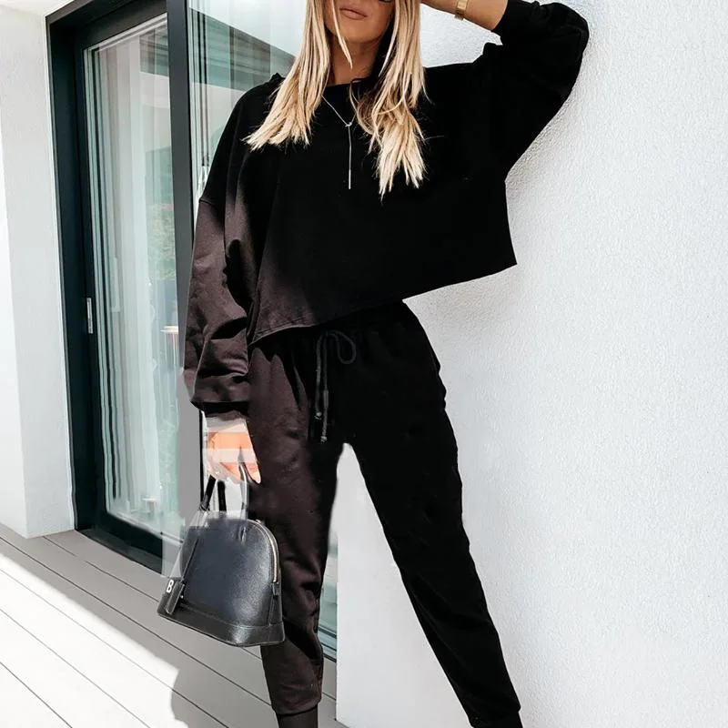 

Women Tracksuits Autumn Winter Solid Suit 2 Pieces Sets Female Casual Long Sleeve Sweatshirt Outfit Casual Loose Soft Leisure