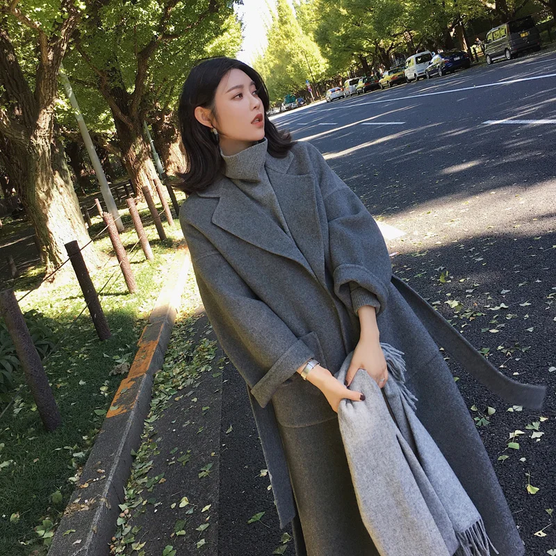 

Hepburn style woolen coat female mid-length 2019 autumn and winter new students were thin and thick over the knee woolen coat