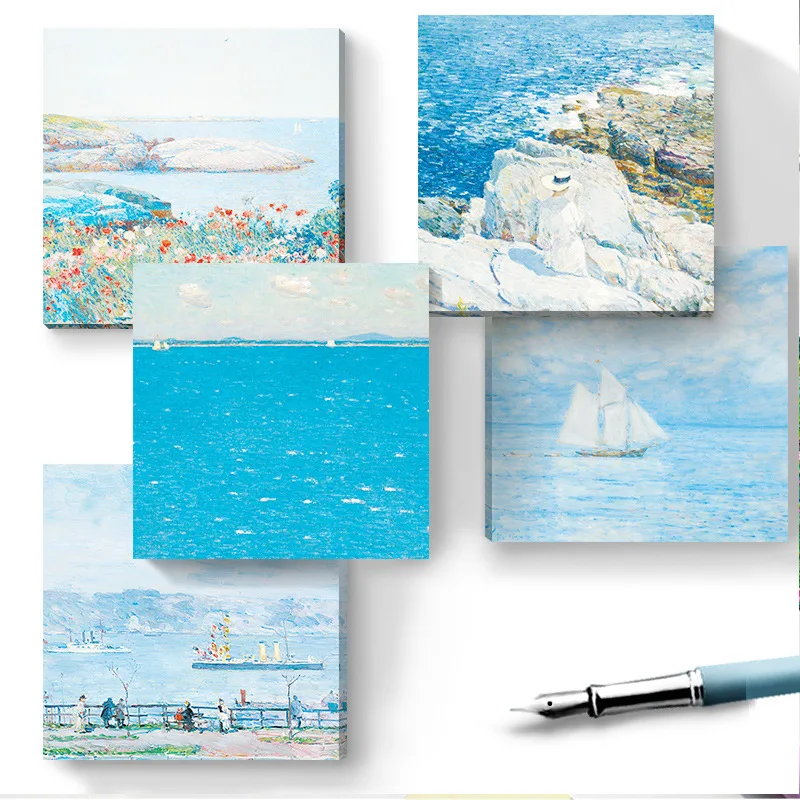 50 Sheets/book World Famous Painting Series Memo Pad Childe Hassam Works Non-stick Memo Pad Memo Stationery Decoration Notebook