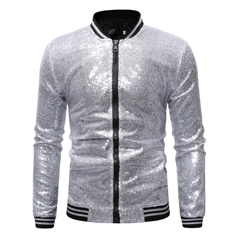 Shiny Sequins Bomber Jacket Men 2023 Luxury Fashion Harajuku Streetwear Varsity Jacket Zipper Party Disco Singer Stage Costume