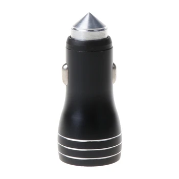 

JHY-005 1A/2.4A Metal Dual USB Car Charger Smartphone Fast Charging Device with Blue LED Light Adapter Safety Hammer